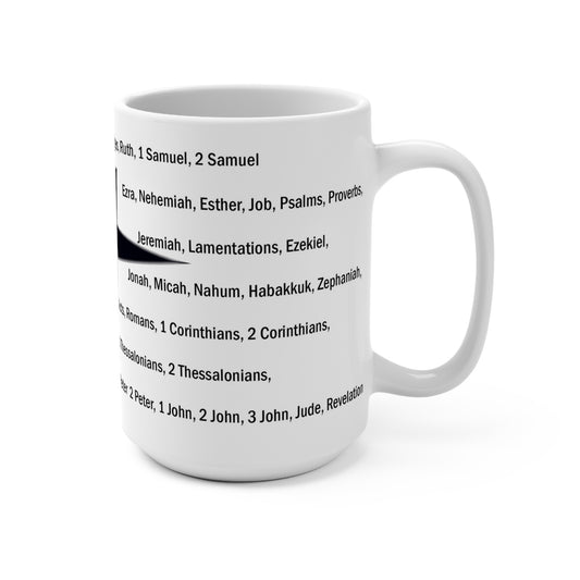 15oz 66 Bible Books List Mug with Black Cross — Christian Scripture