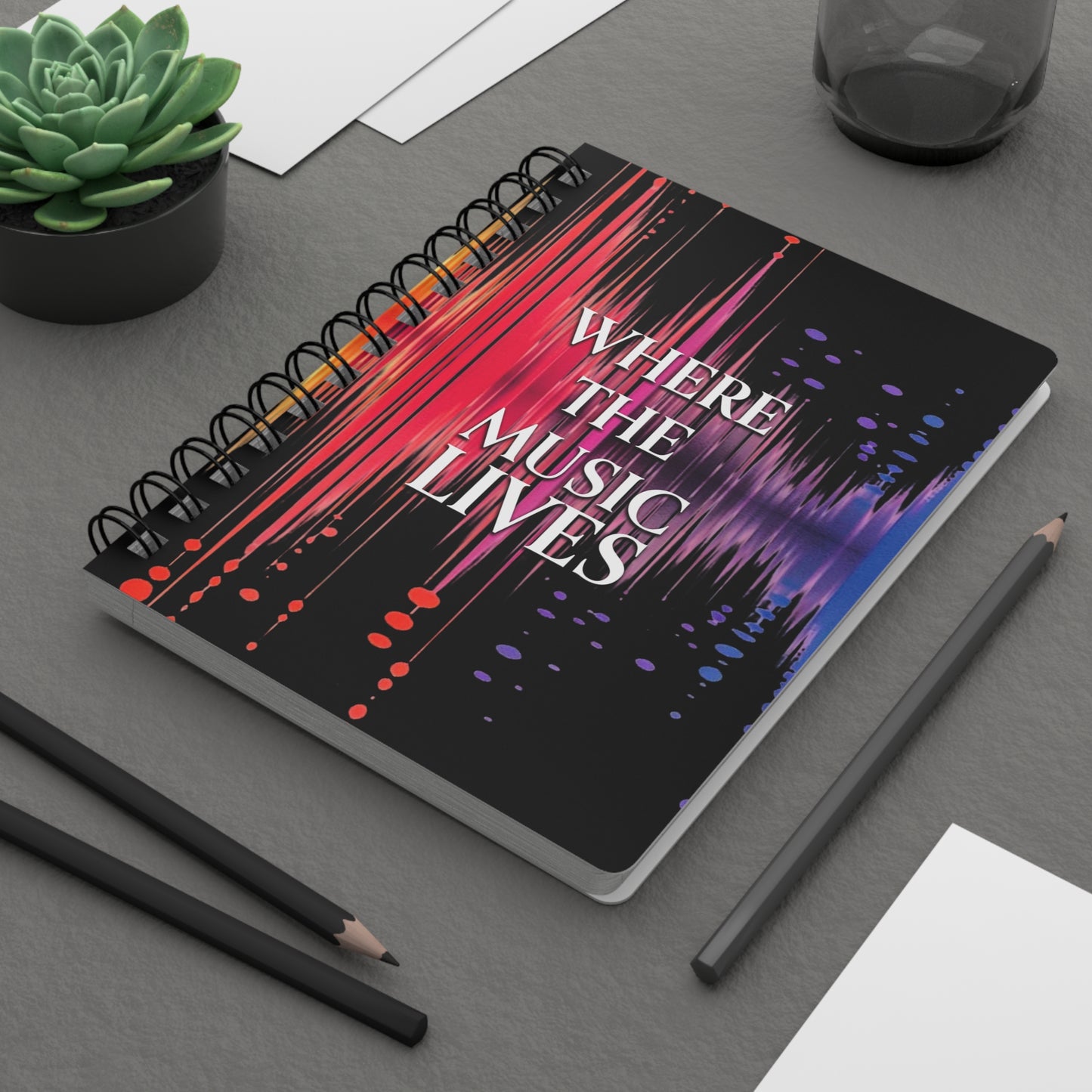 Spiral Notebook — "Where the Music Lives" Soundwave Journal for Musicians & Music Lovers