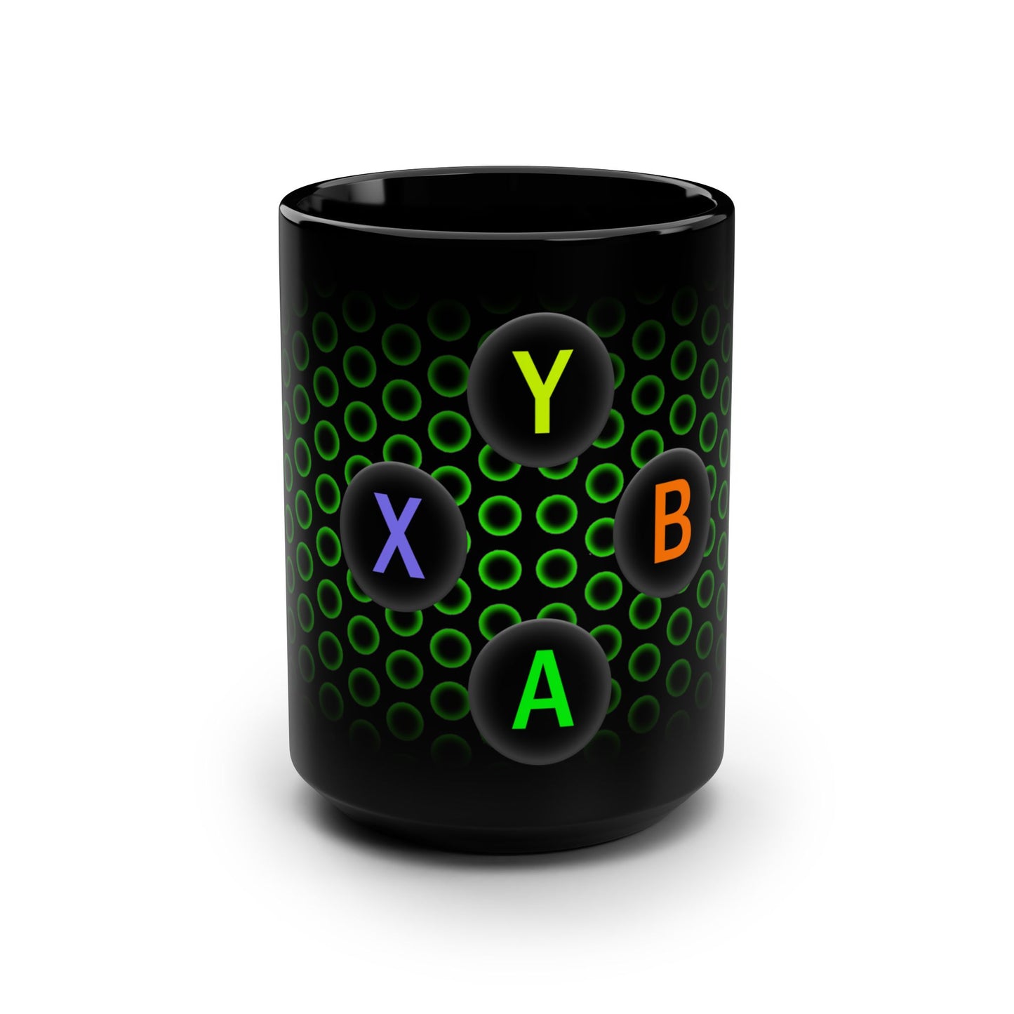 Gamer Console Inspired 15oz Black Coffee Mug — X Y B A Retro Xbox Style