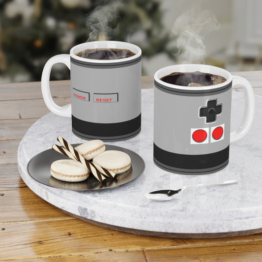Retro Power/Reset Console Inspired Ceramic Mug — Vintage Computer Gaming Coffee Cup