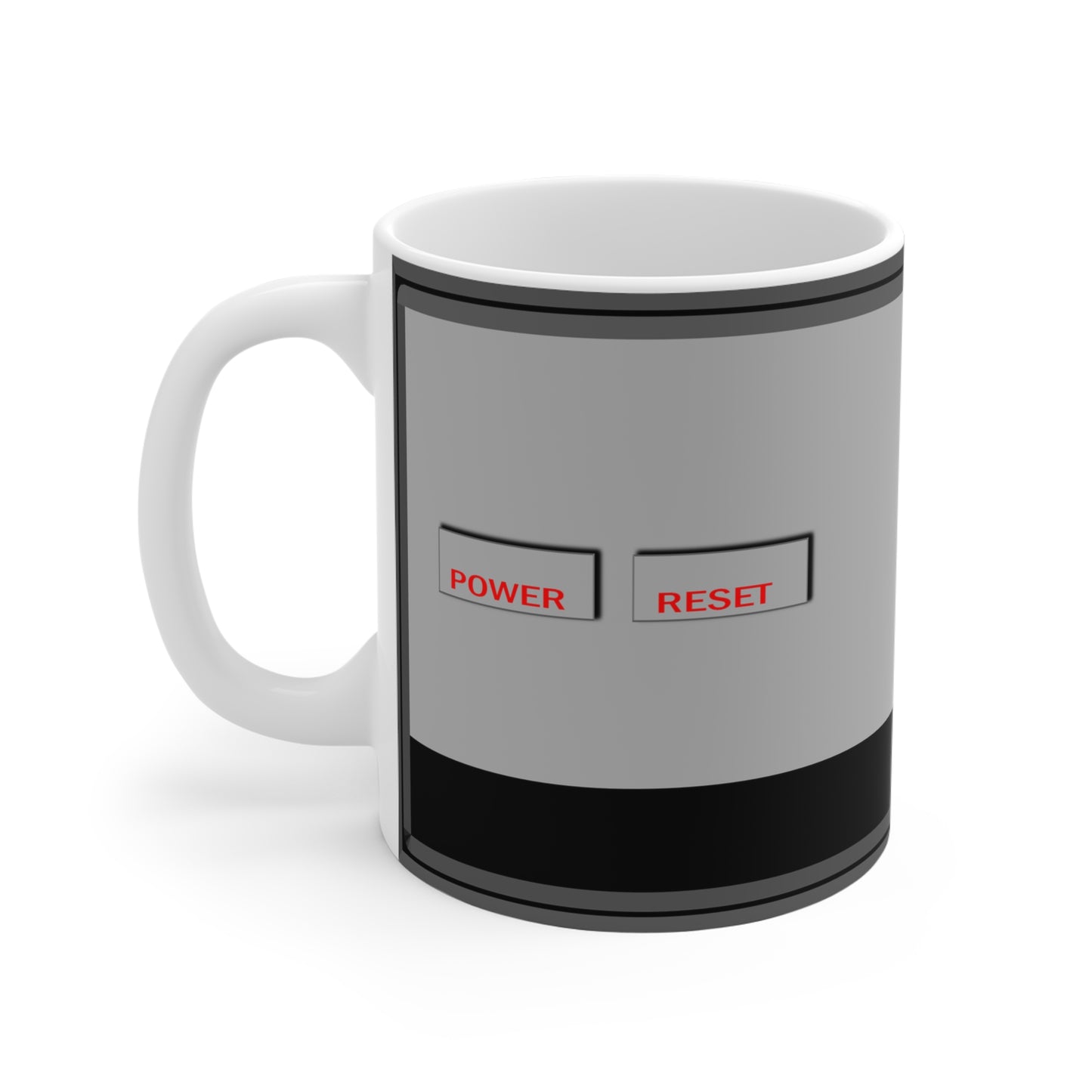 Retro Power/Reset Console Inspired Ceramic Mug — Vintage Computer Gaming Coffee Cup