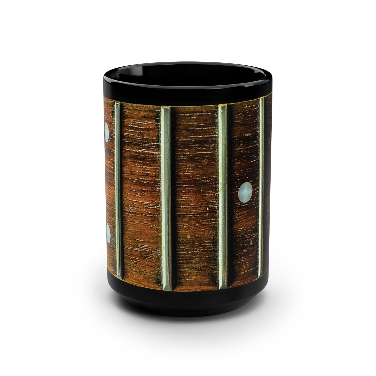 Guitar Fretboard Black 15oz Mug — Vintage Wood Neck Coffee Cup