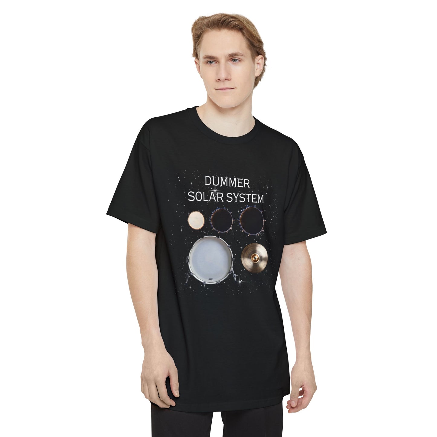 Drummer Solar System Tall T-Shirt — Drum Kit Planets Graphic Tee